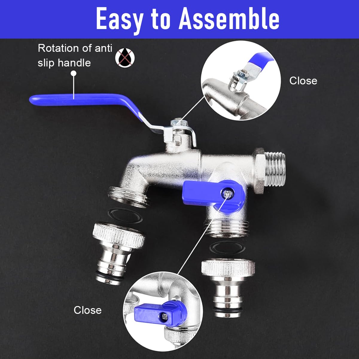 HASTHIP Double Valve Water Tap for Garden Use with 1/2 inch Connection and Dual Outlet Control