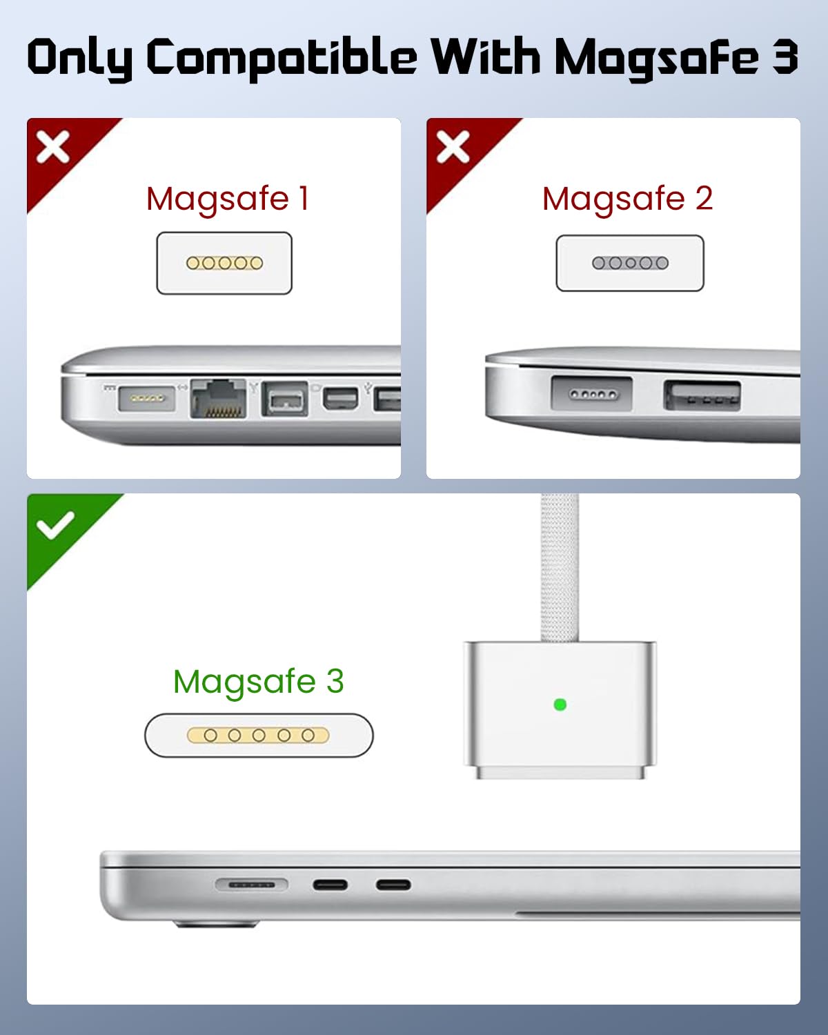 Verilux USB C to MagSafe 3 Cable for MacBook | 140W Fast Charging 6ft Nylon Braided