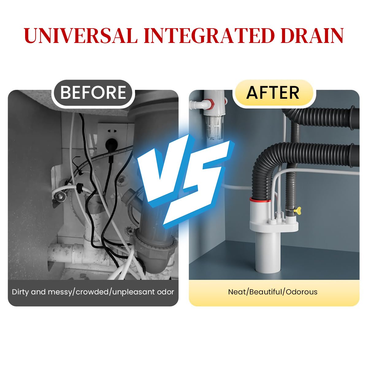 HASTHIP Drain Adapter for Sink Dishwasher and Laundry | 75mm Universal Fit with Anti-Backflow Valve and ABS Material