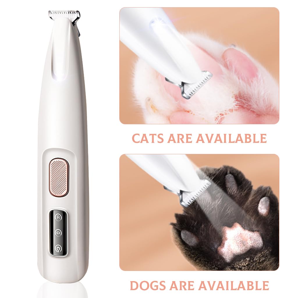 Qpets Dog Paws Hair Trimmer with 18mm Wide Blade and LED Light for Precise Grooming | Waterproof USB Rechargeable Pet Tool