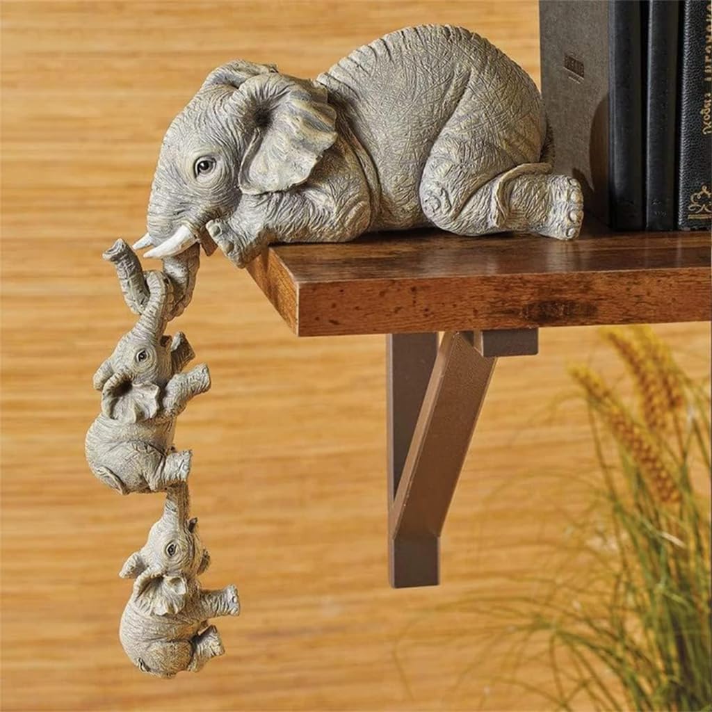 HASTHIP Elephant Sitter Decor Set for Home or Office featuring Hanging Edge Resin Figurines