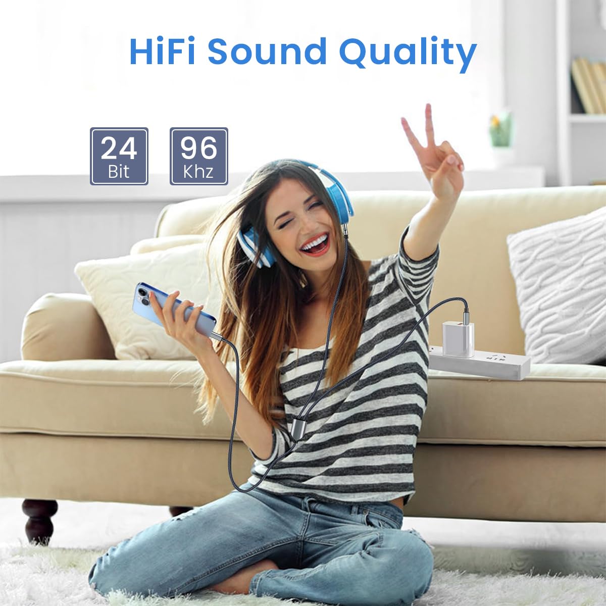 Verilux 2 in 1 Type C to 3.5mm Audio Cable for Car Use featuring Realtek DAC | Nylon Braided