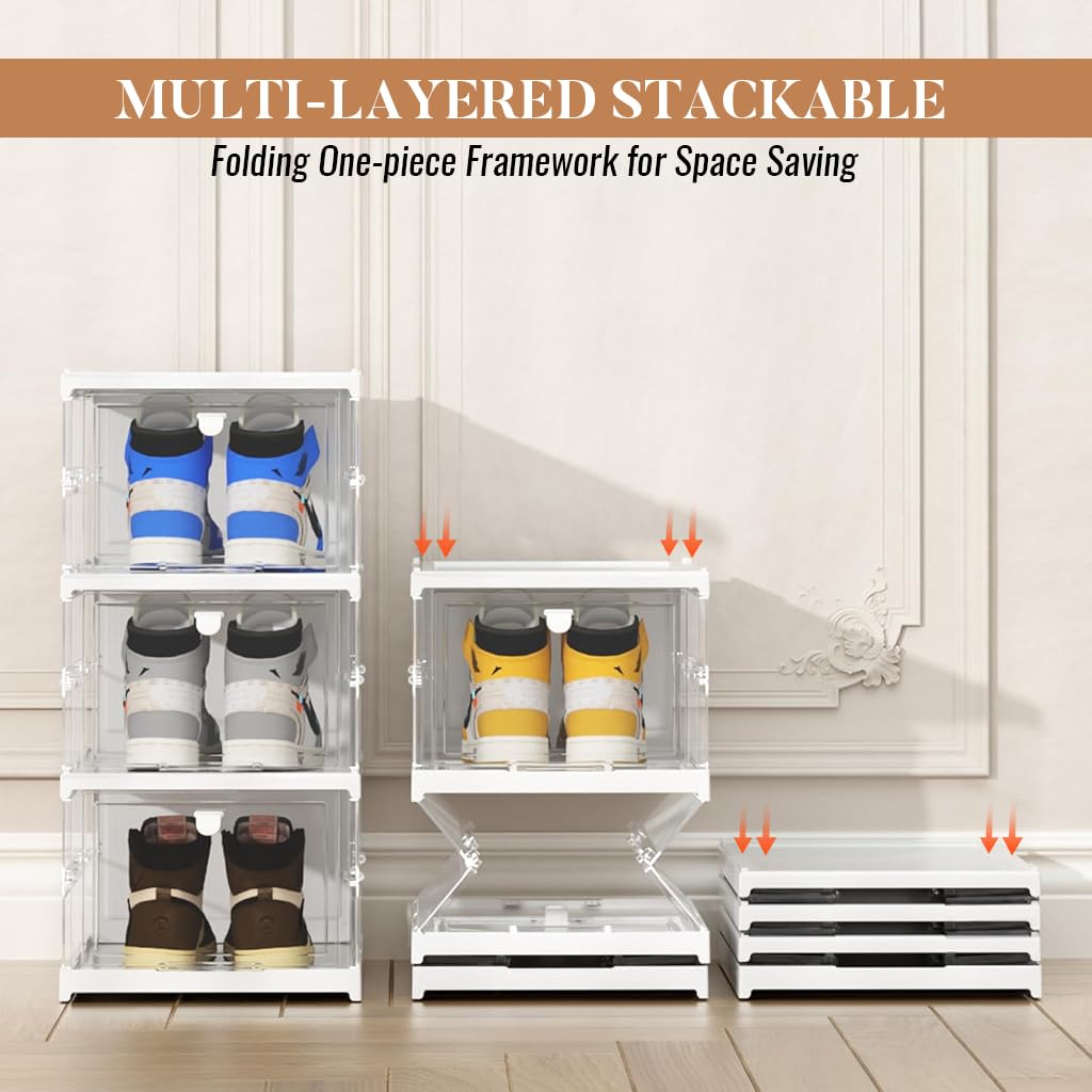 Supvox Shoe Rack for Home with 3 Tier Foldable Design 25.5x34.5x54cm PP Boxes | Transparent Door Storage for Men and Women