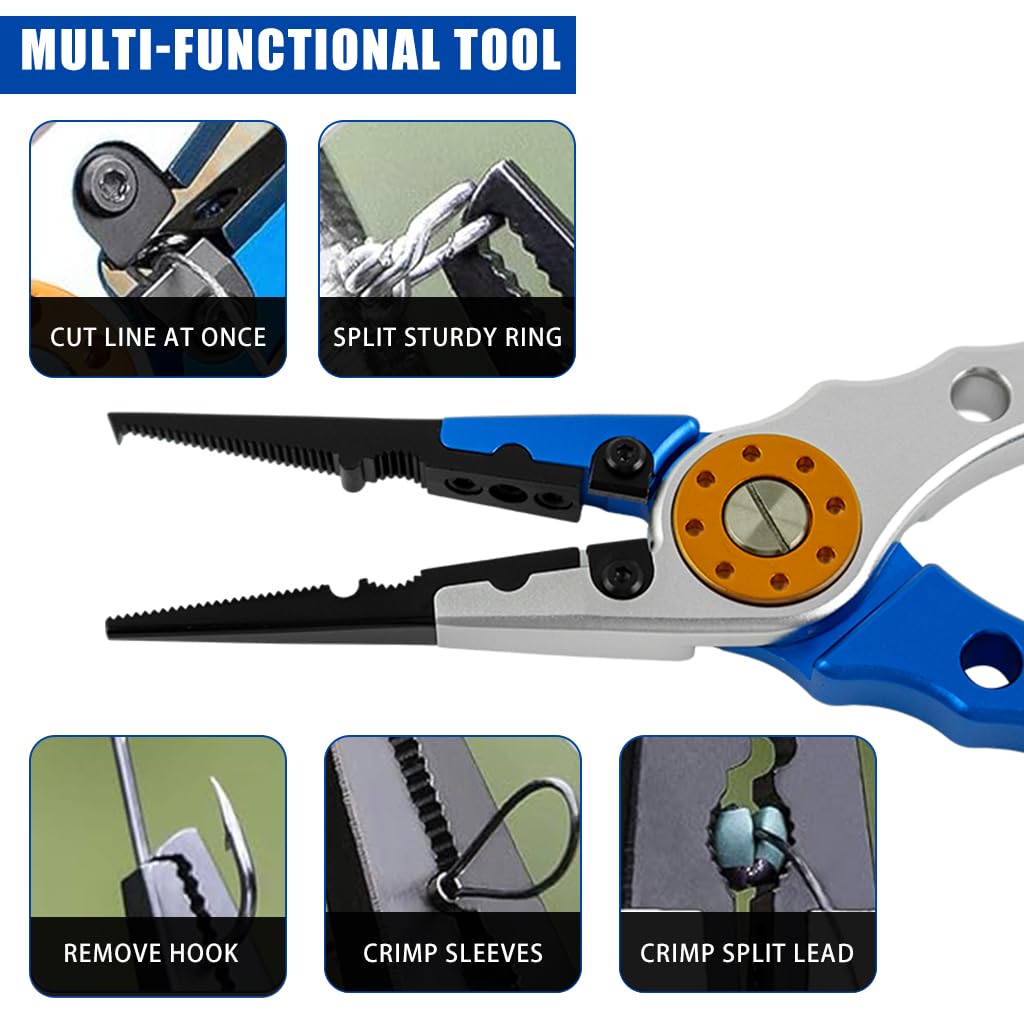 Proberos Fishing Pliers for Lure Fishing with Safety Lock and Ergonomic Handle | Aluminum Alloy Tool