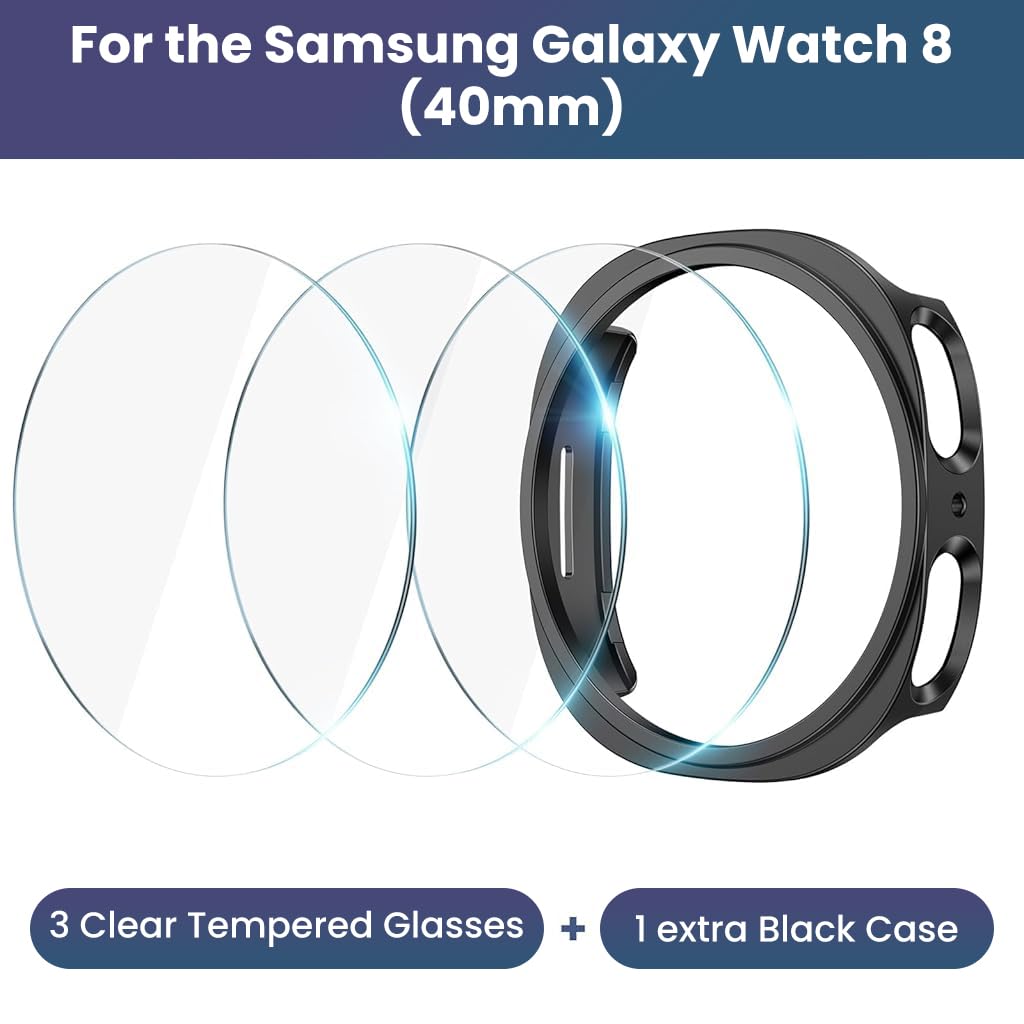 ZORBES Glass Screen Protectors for Samsung Galaxy Watch 8 40mm with Auto Alignment Tool | Clear Tempered Glass and Scratchproof PC Frame