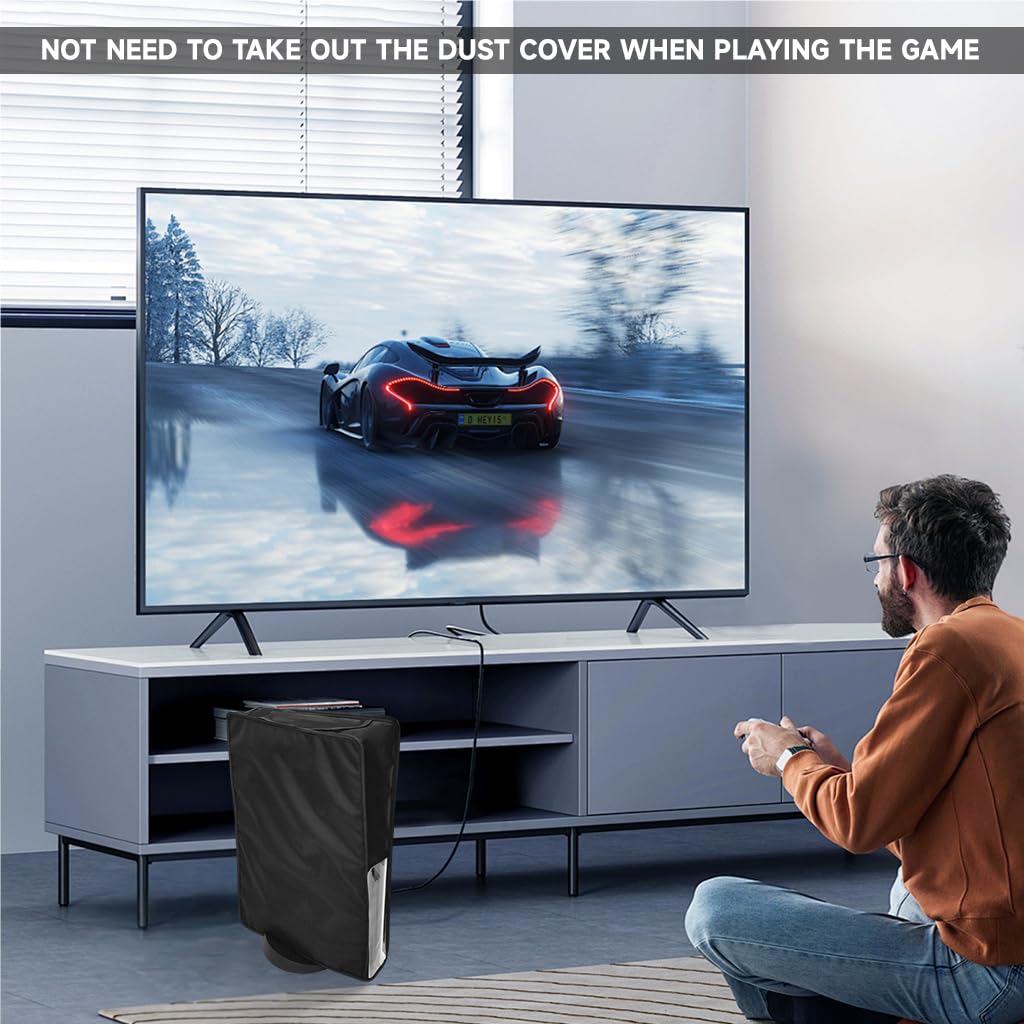 ZORBES Nylon Dust Cover for PS5 Console with Air Vent Flap and Pre Cut Port Access | Black Protective Case
