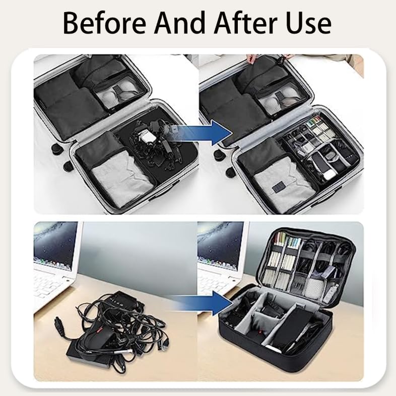 Zibuyu Electronic Travel Organizer Bag for iPad and Cables with 3 Dividers featuring Waterproof 300D Fabric | Ideal for Work and Travel