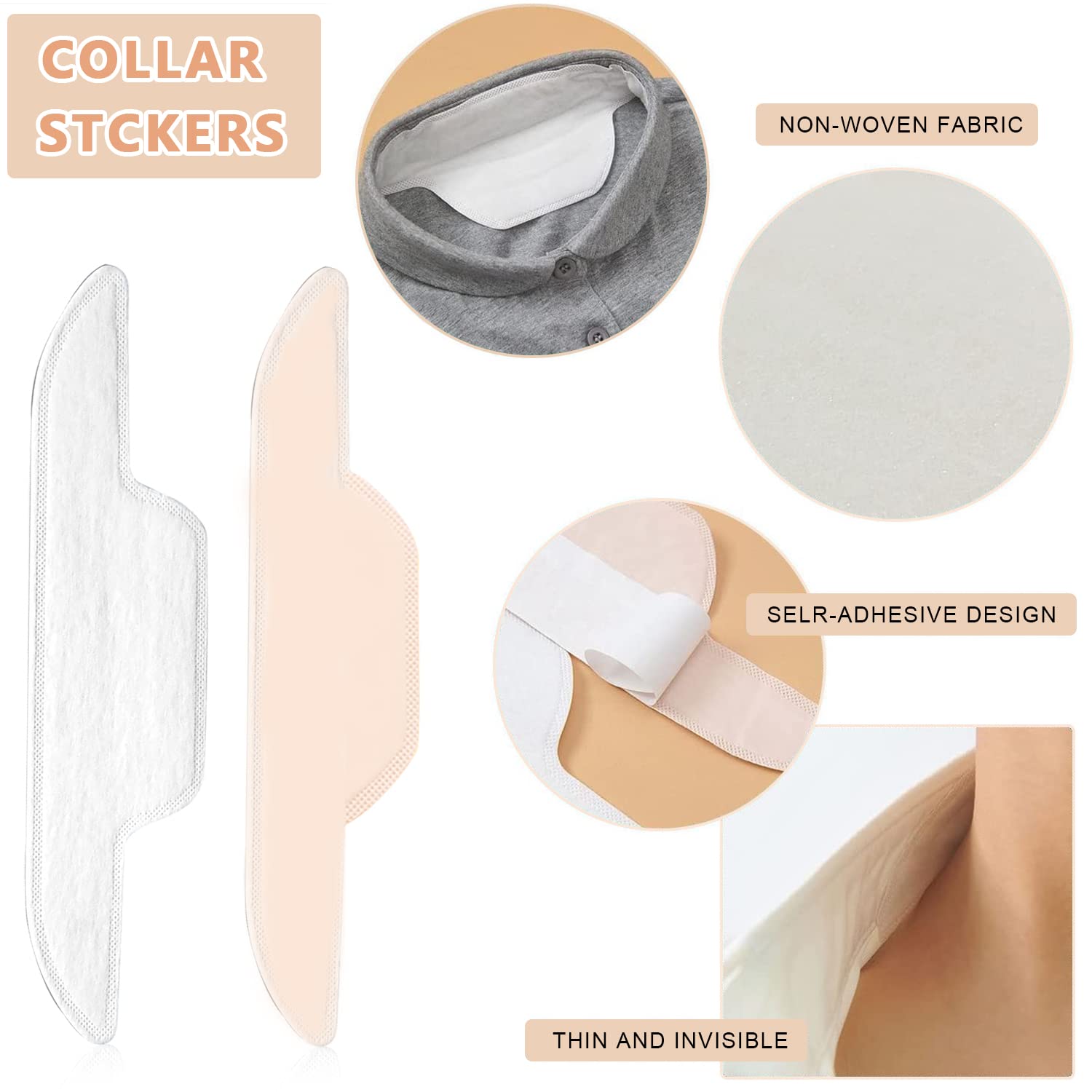 HANNEA Collar Neck Liner Sweat Pads for Shirts and Hats featuring Self-Adhesive Design | 20pcs 25×7.8cm Breathable Non-Woven Material