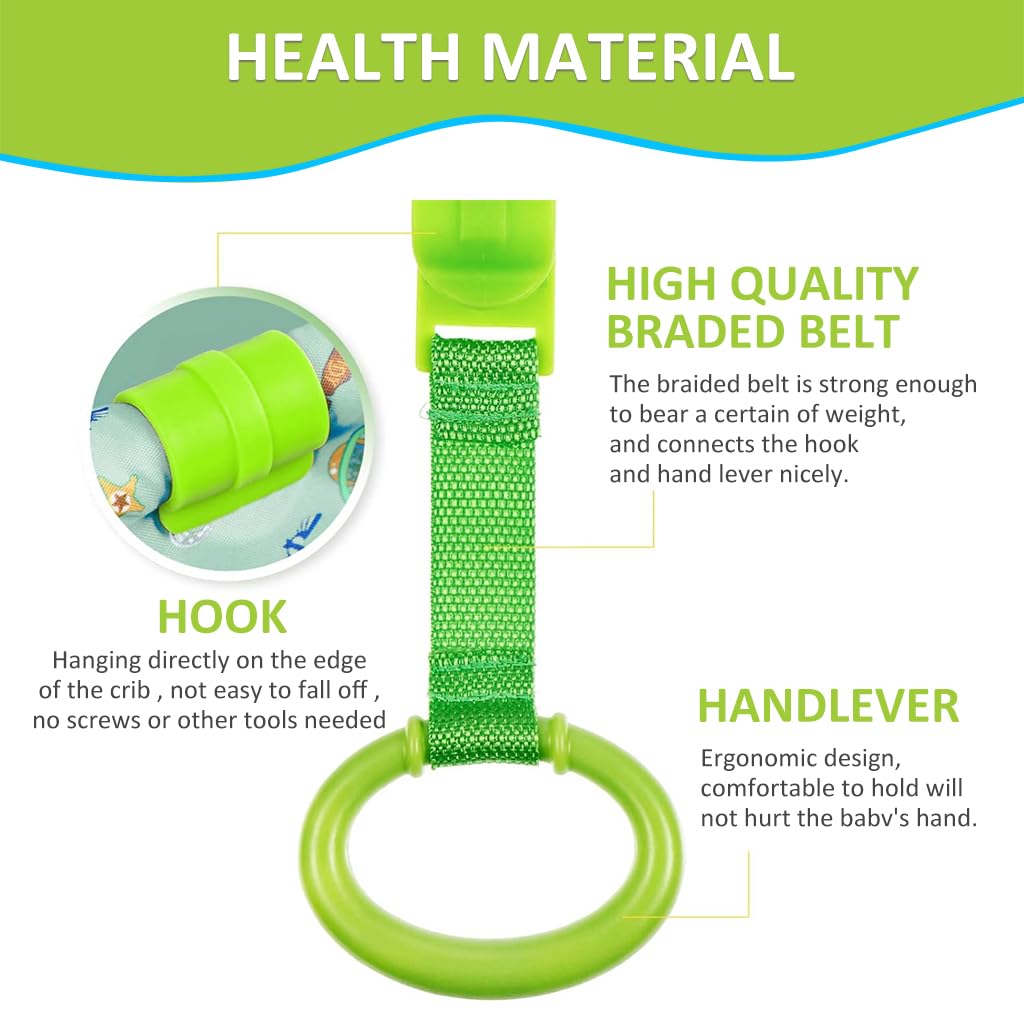 SNOWIE SOFT Baby Pull Up Ring for Crib with Secure Snap Buckle & Smooth Plastic Grip | 2Pcs Set for 6–18 Months