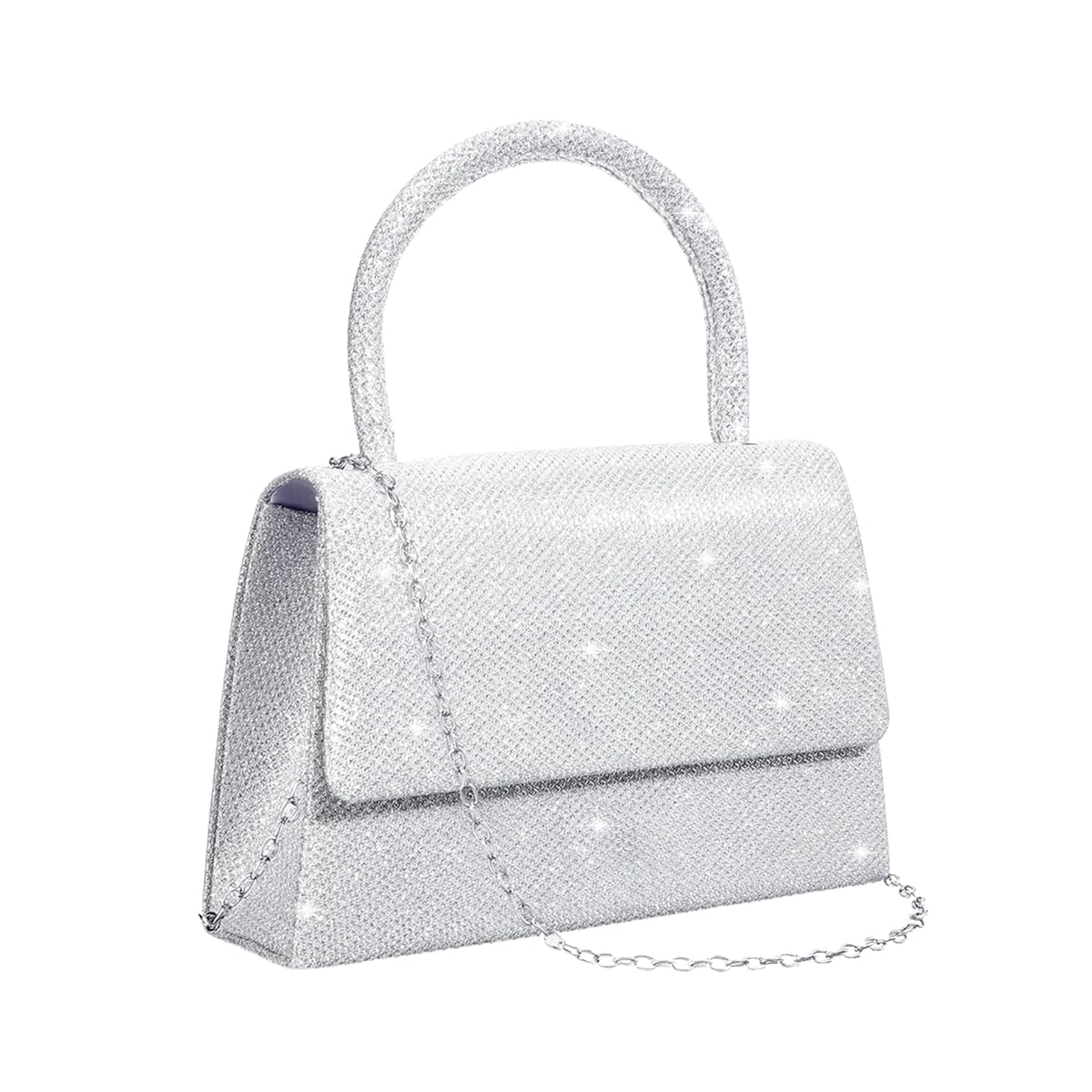PALAY Clutch for Women with Detachable Chain Top Handle in Sparkling Silver PVC | 7.95x2x5.3 in Evening Tote