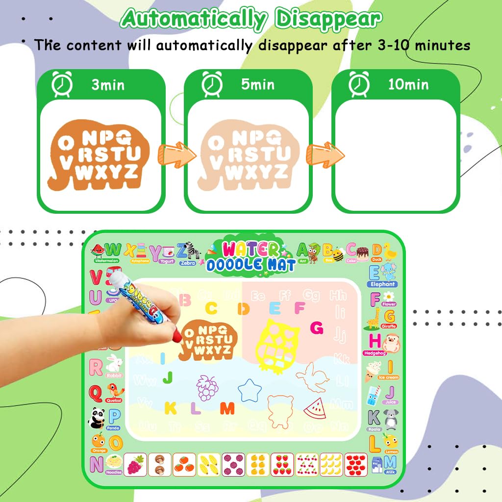 PATPAT Water Doodle Mat for Kids 37.7x39.1 in with Water Pens and Stamps | Mess Free Learning Play