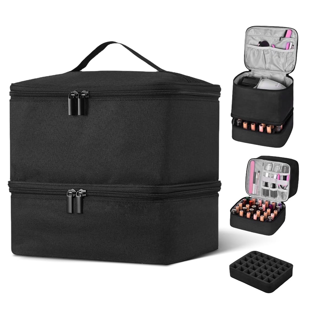 MAYCREATE® Makeup Bag for Travel Makeup Pouch, Portable Makeup Vanity Box for Women, Zipper Makeup Organizer Bag, Small Cosmetic Makeup Vanity Bag with Handle (Waterproof, Black)