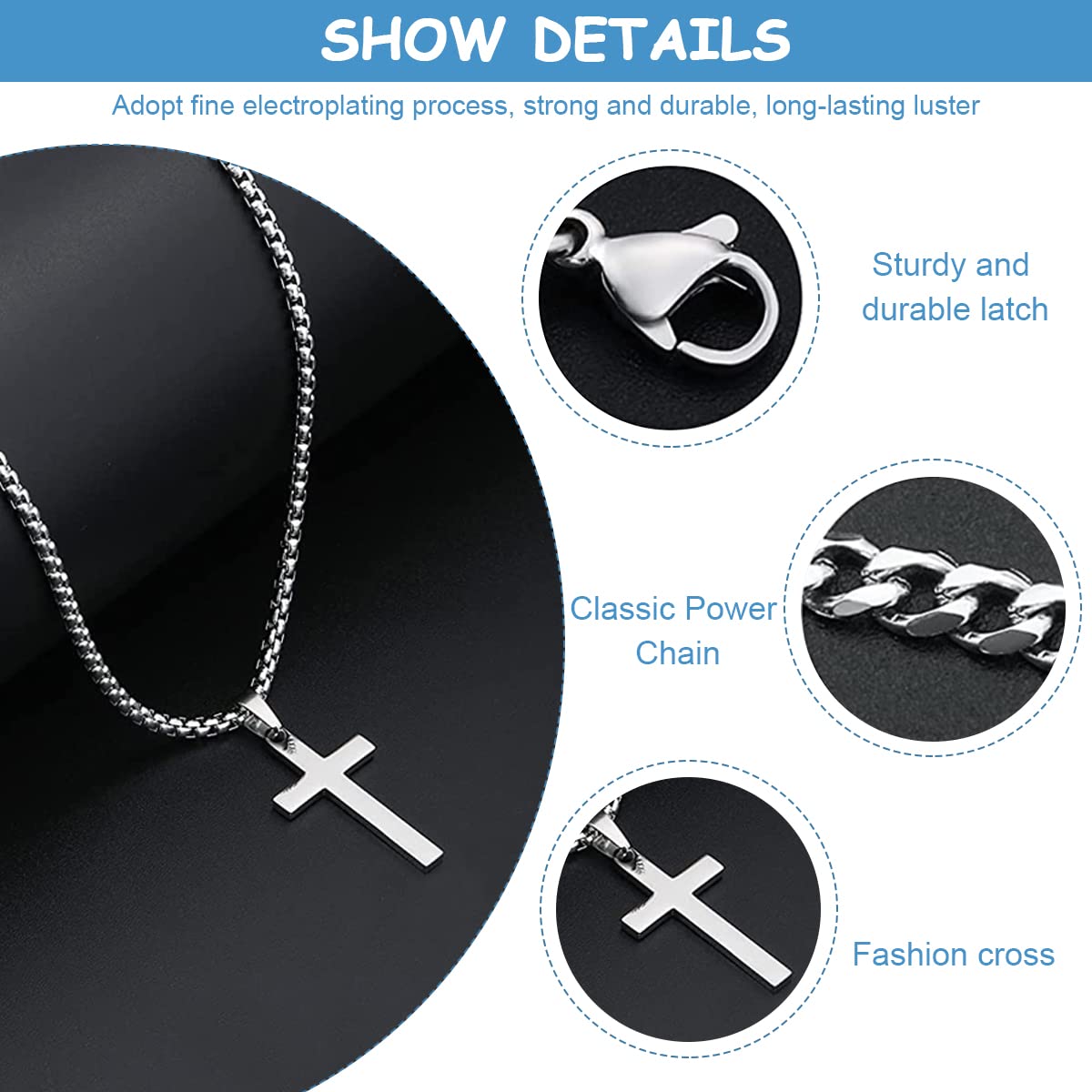 Sannidhi Cross Necklaces Set for Men and Women with 22.24 in Chain | Titanium Steel Silver Jewelry Gift
