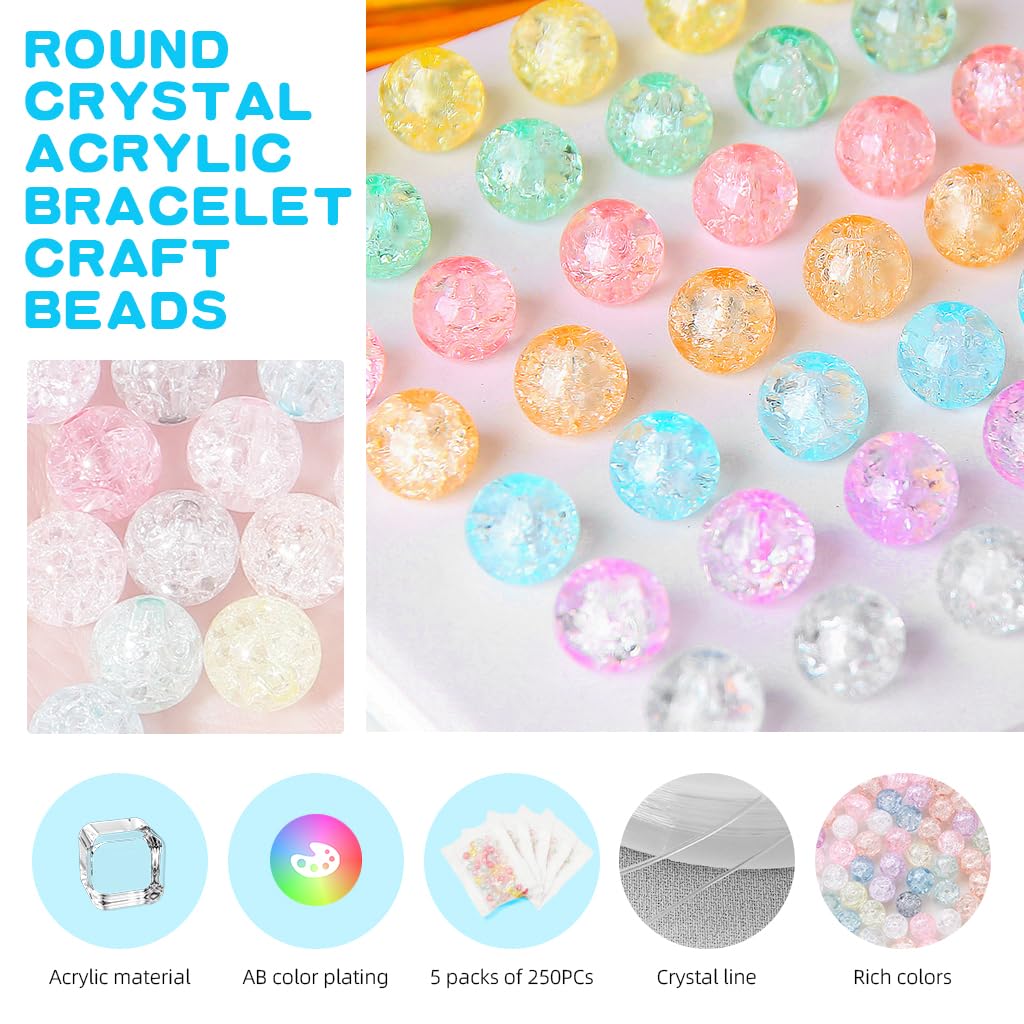 SANNIDHI Crystal Beads for Bracelet Making with 250pcs 8mm Round Acrylic Crackle Design | DIY Jewellery Crafts