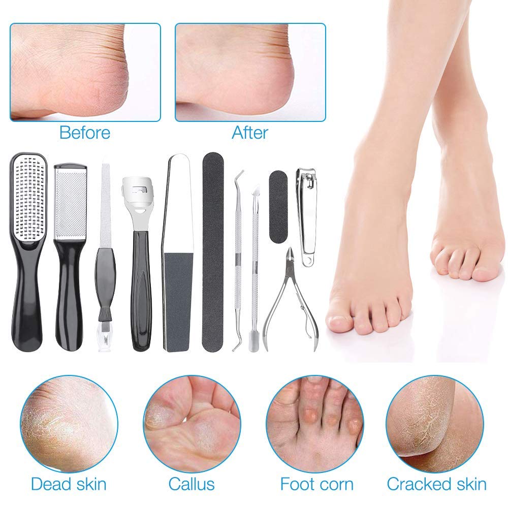 MAYCREATE Foot Filer Set for Pedicure Care with 15 Tools & Ergonomic Handle | Stainless Steel Callus Remover