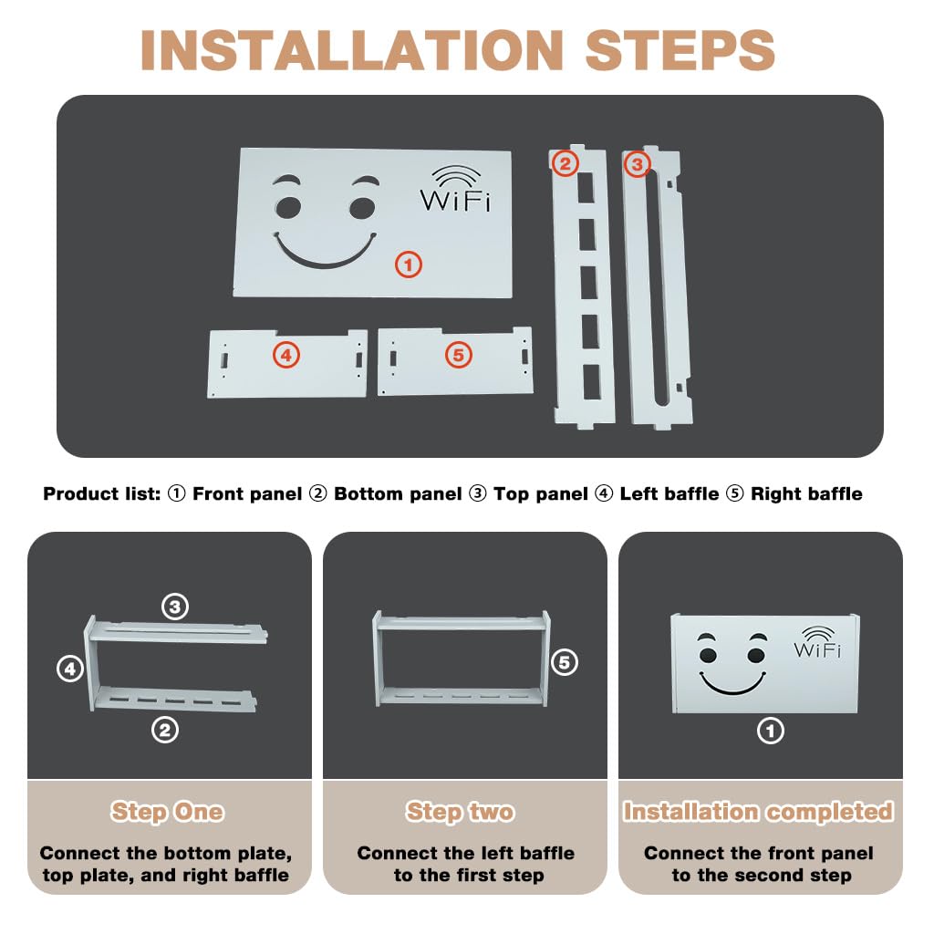 Supvox Wall Mount Storage Box for Router and Modem with PVC Cabinet Shelf in White | Space-Saving TV Accessory