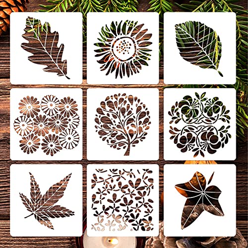 PATPAT® 9 Pcs Reusable Stencils Tropical Leaf Stencils Laser Cut Painting Template Painting Stencil for DIY Walls Art Scrapbook