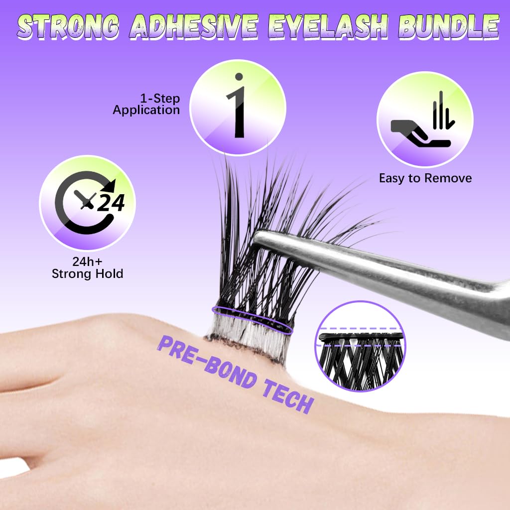 MAYCREATE Self Adhesive Eyelash Clusters 100 pcs with Pre Glued Strips for Natural Look