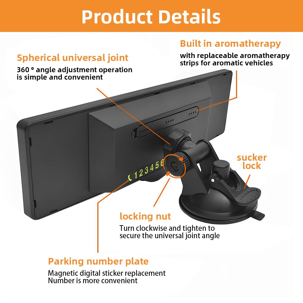STHIRA Car Rear View Mirror for Wide Angle Visibility with 360 Adjustable Suction Mount 248x75mm | Universal Fit for Cars SUVs and Trucks