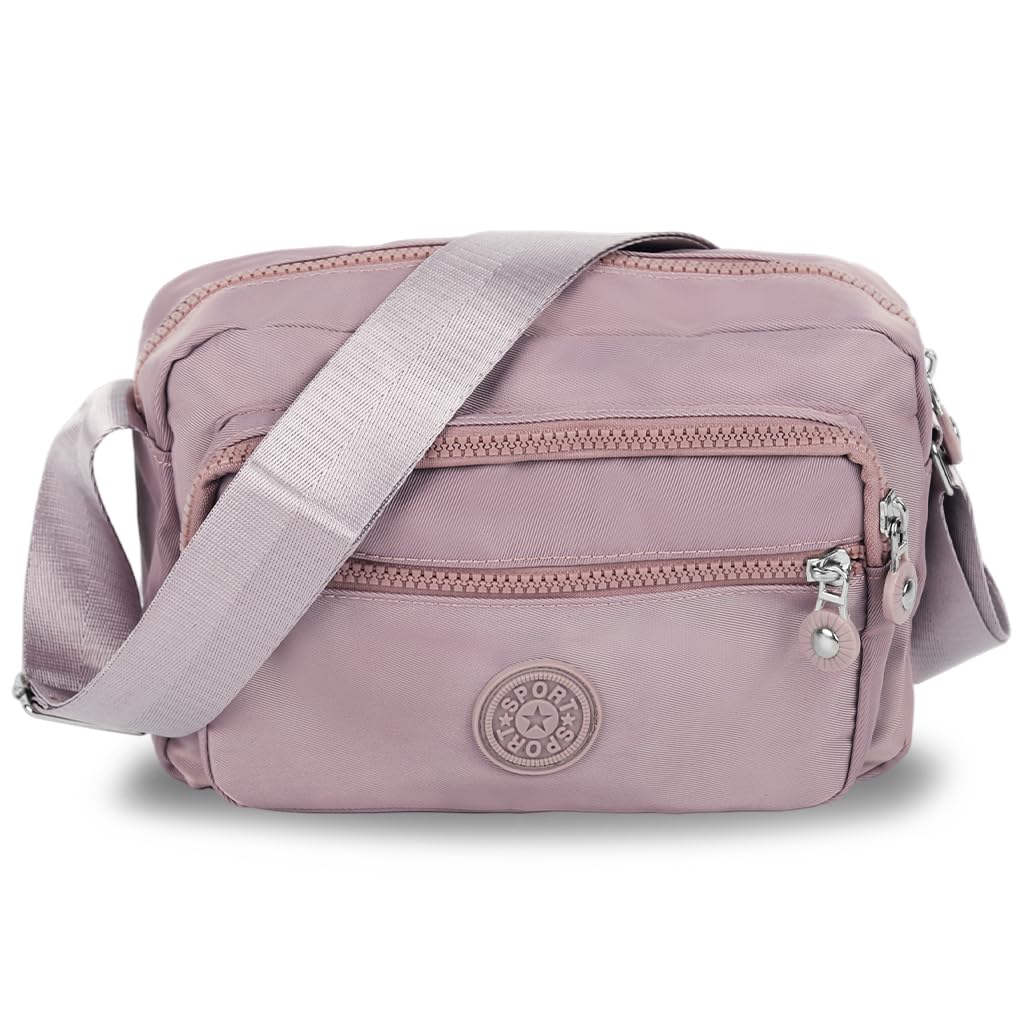 Zibuyu Womens Crossbody Bag for Travel with Multi Pocket Design and Waterproof Nylon | Pink