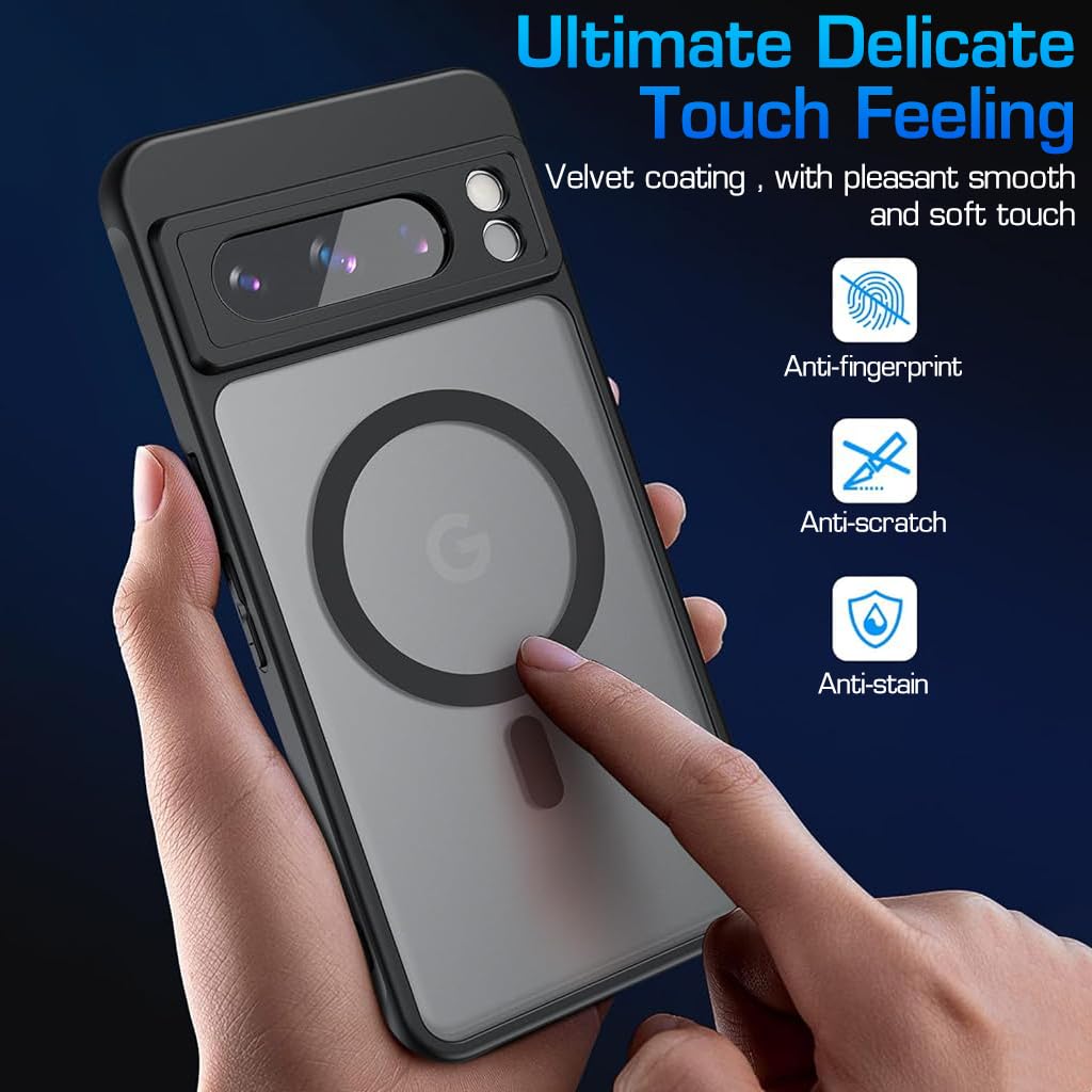 ZORBES Phone Case for Google Pixel 8 Pro with Magnet Ring and Lens Cover | Matte Semi Transparent Shockproof Protective Cover