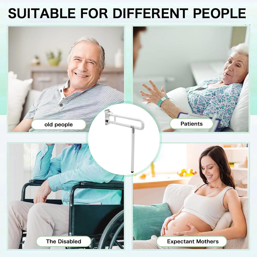 HANNEA Toilet Grab Bars for Bathroom 23.6 inch with Foldable U Design Aluminium Alloy Support for Seniors