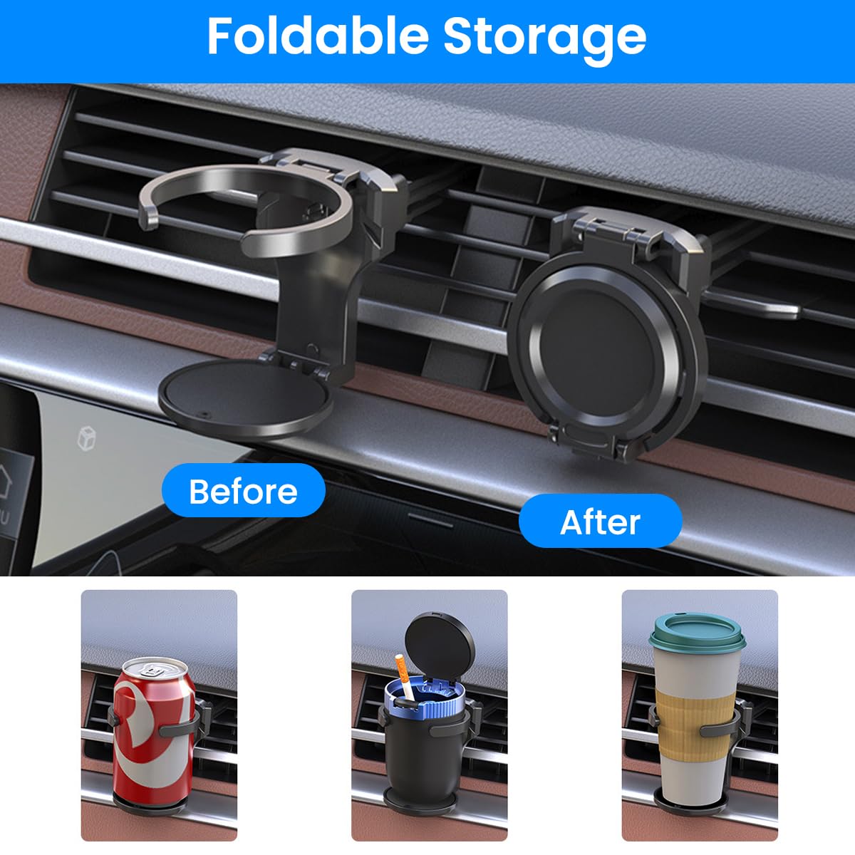 STHIRA Car Cup Holder for Air Vent featuring Folding Snap-On Design for 8cm Bottles | 1 Pack
