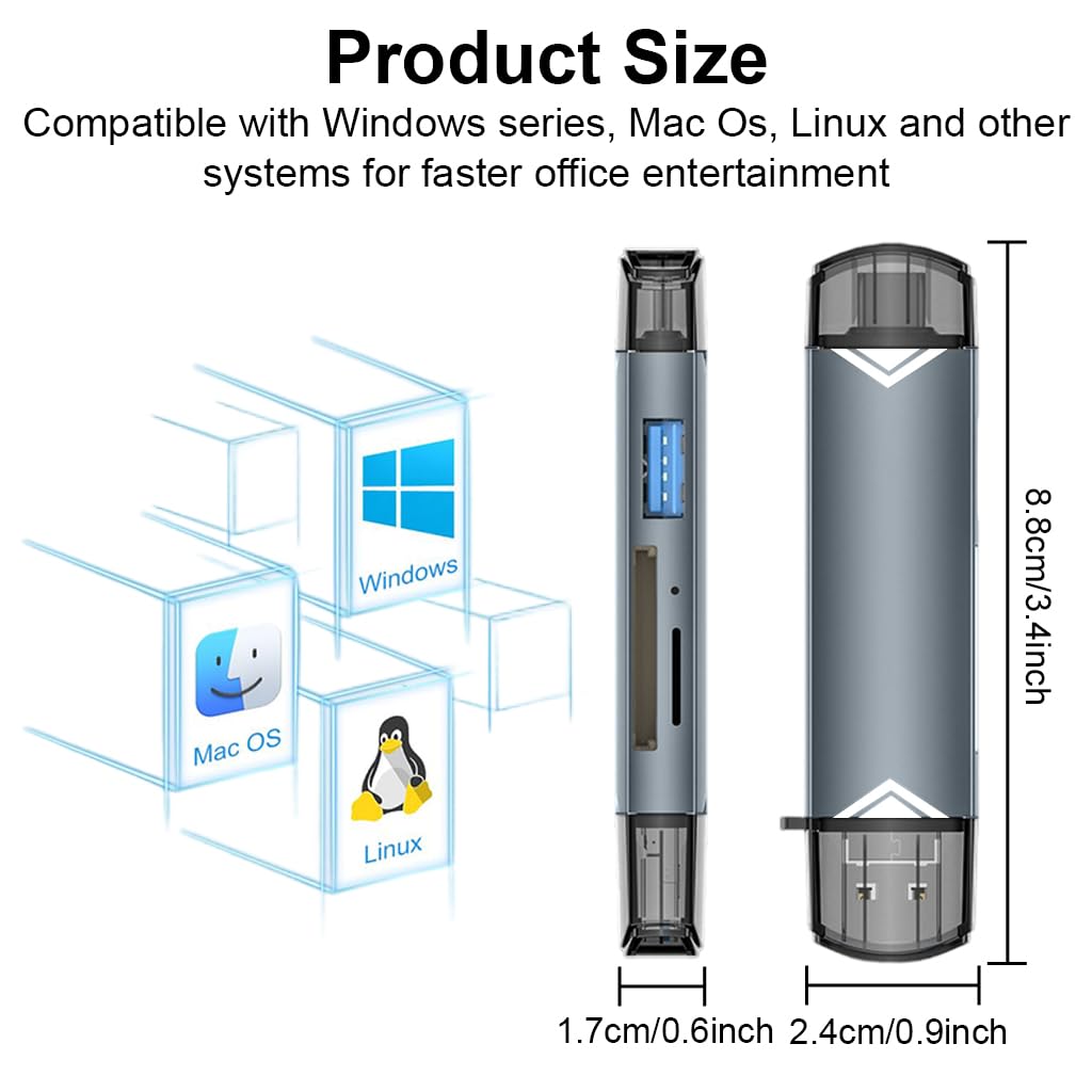 ZORBES USB 3.0 Card Reader for Phone and Laptop with Dual Type C Plug and 5Gbps Speed | SD and TF Slot Adapter
