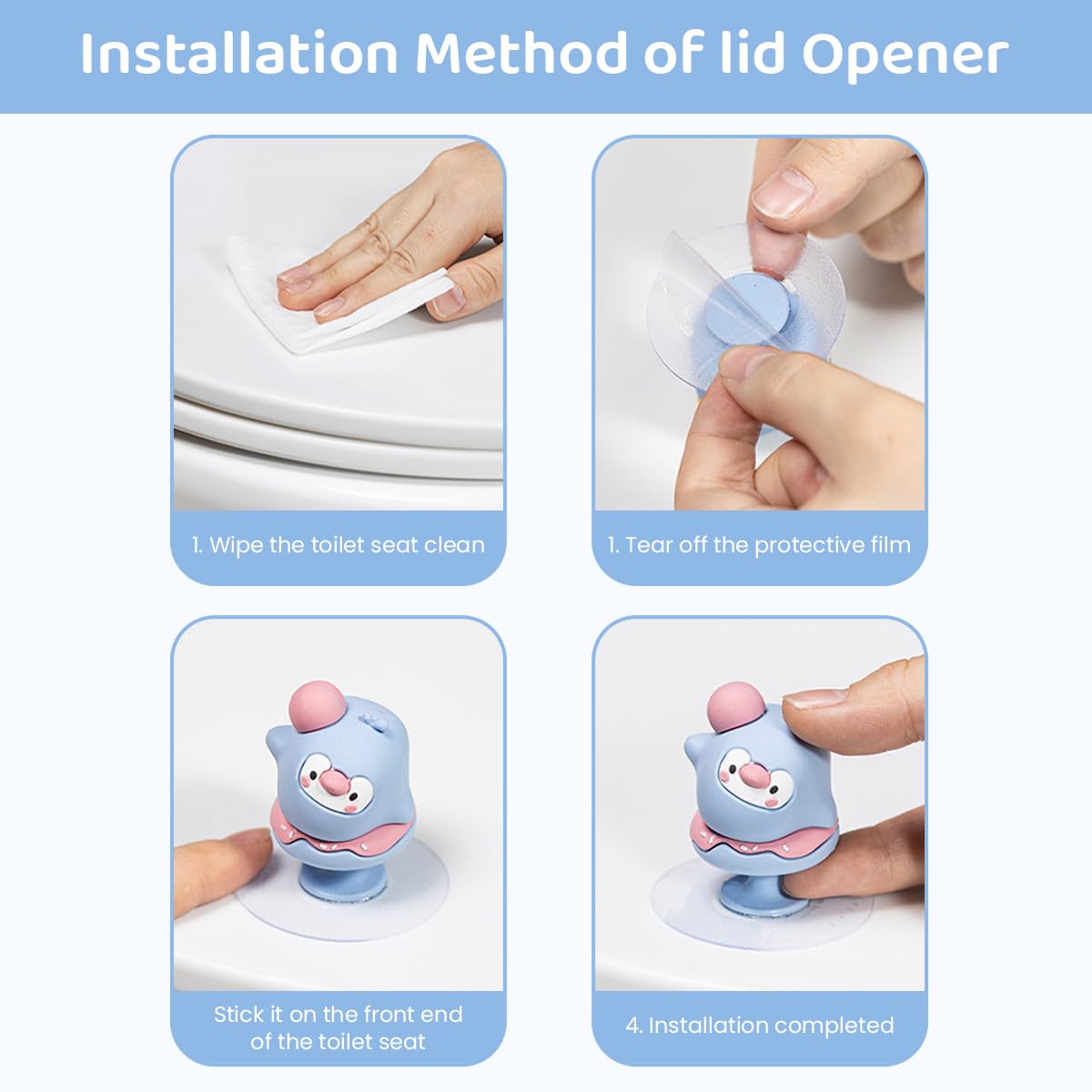 Supvox Toilet Seat Lifter for Hygienic Touch Free Use with Suction Cup and TPR Material | 2Pcs Cute Cartoon Handles