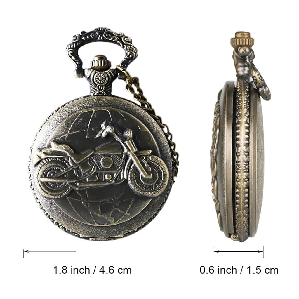 ZIBUYU® Vintage Pocket Watch for Men Stylish Alloy Engraved Motorcycle Retro Antique Pocket Watch for Men, 45mm Diameter Men Pocket Watch Keychain Design Pocket Watch for Boys & Men Birthday Gift - 1