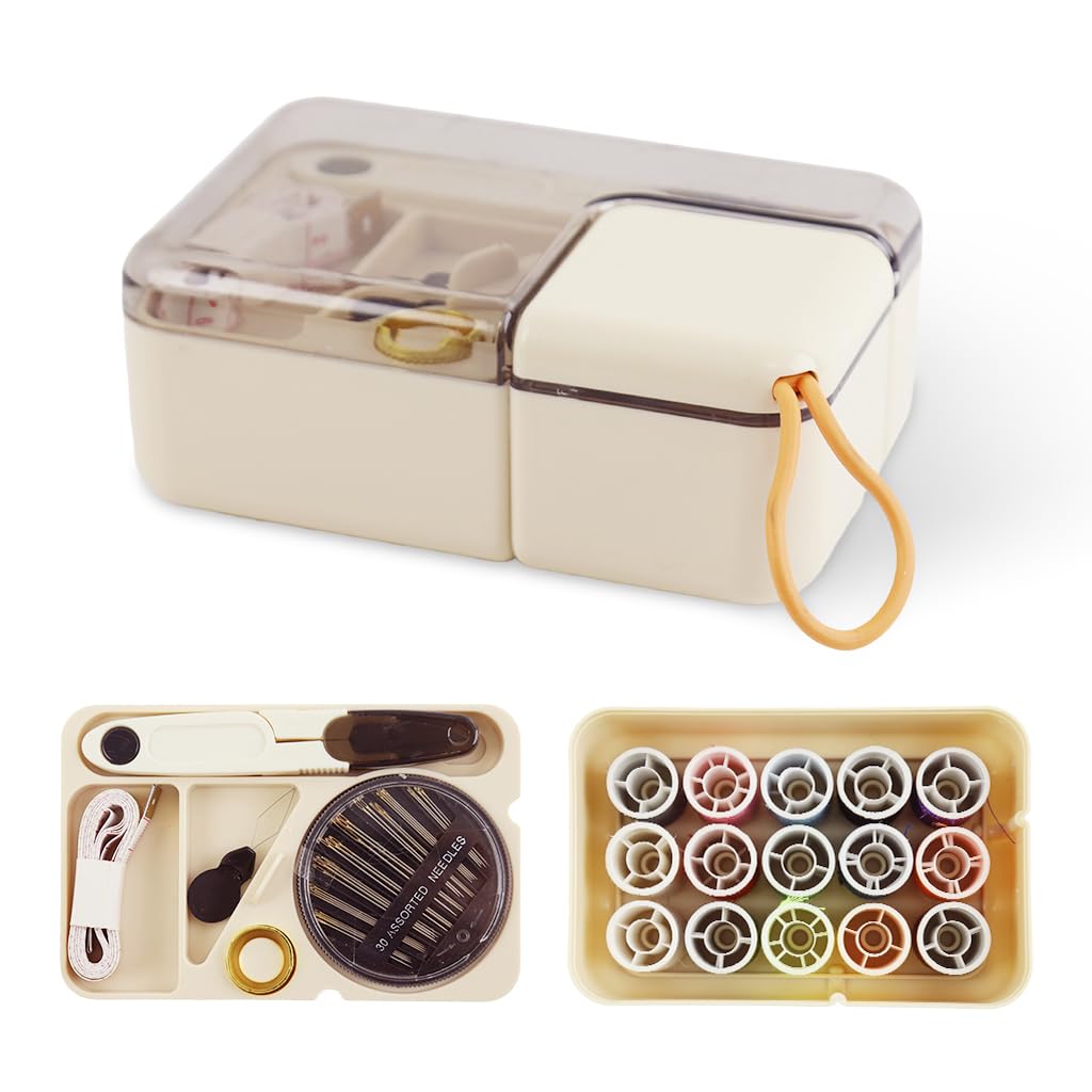 ELEPHANTBOAT Sewing Kit for Home and Travel with 15 Thread Colors | Compact Portable Box