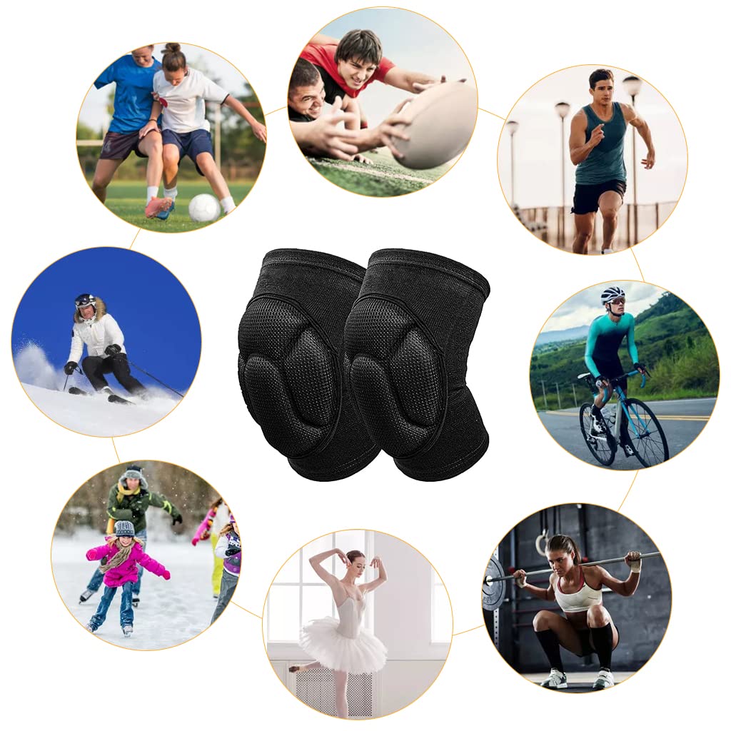 ZIBUYU 1 Pair Thickened Knee caps for Women & Men,Anti-Collision Cushion Knee Pain Pad Supports Safety Guard Protector for Running,Walking, Dancing, Gym (Black-Free Size)