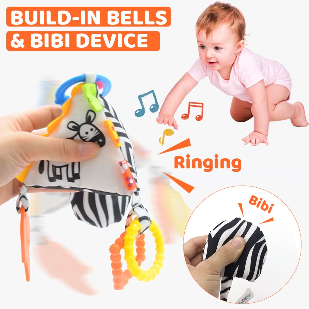 HASTHIP Hanging Toys for Babies featuring Silicone Teether & Sound Device | Soft Cloth Cube for Crib, Stroller and Car Seat