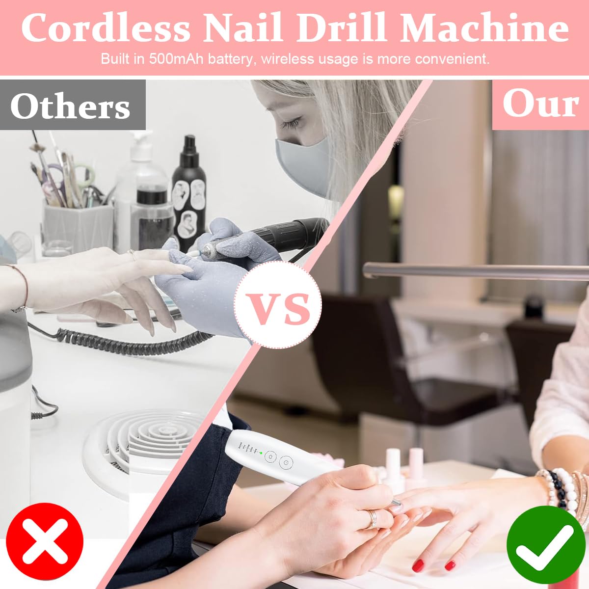 MAYCREATE Nail Drill Machine for Acrylic and Natural Nails with 12 Bits and 5 Speeds | USB Rechargeable Base