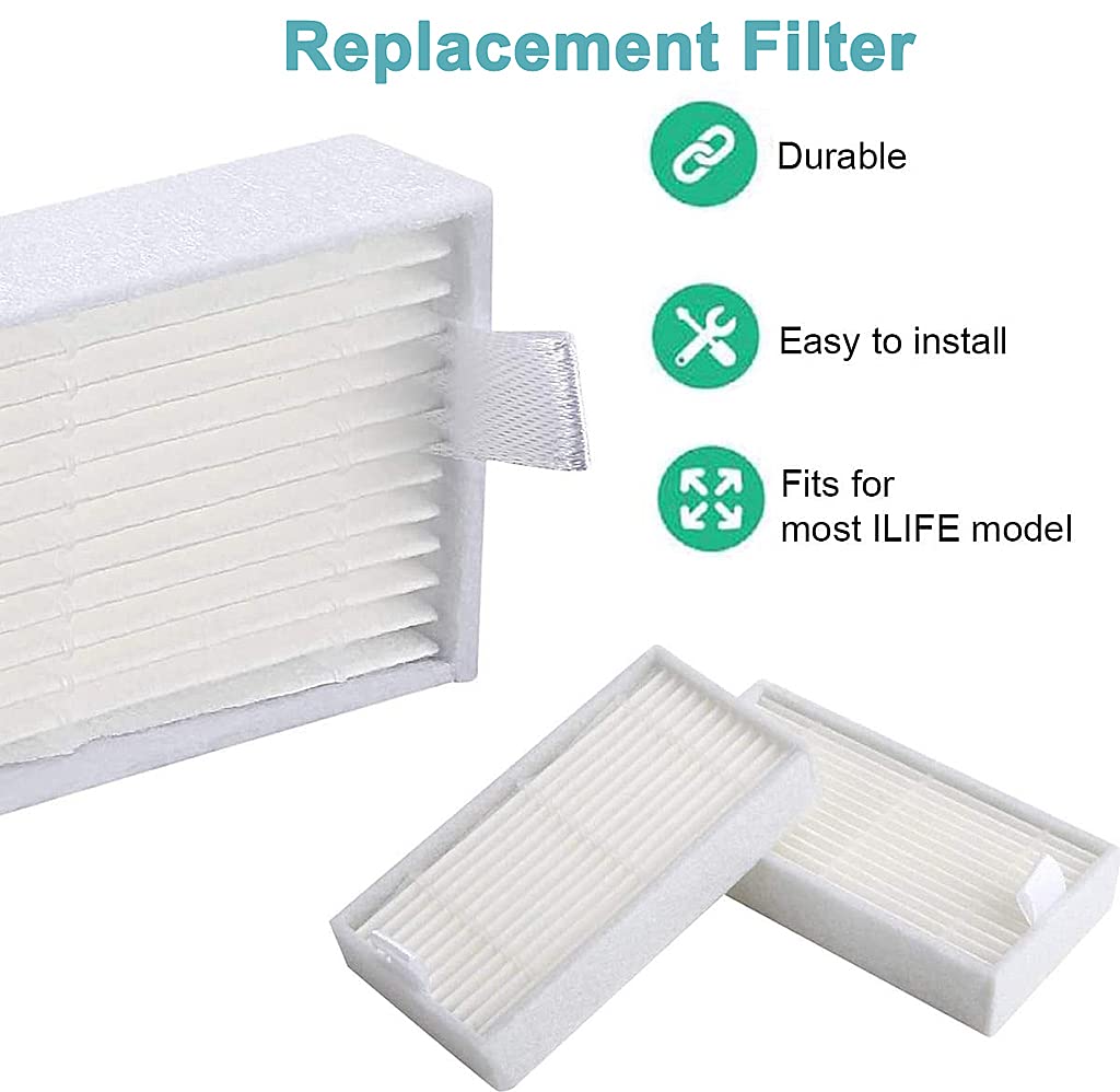 Zeitel Vacuum Filter Kit for ILIFE V3s V5 V5s Pro with 4 Filters and 4 Side Brushes | Easy Snap Installation