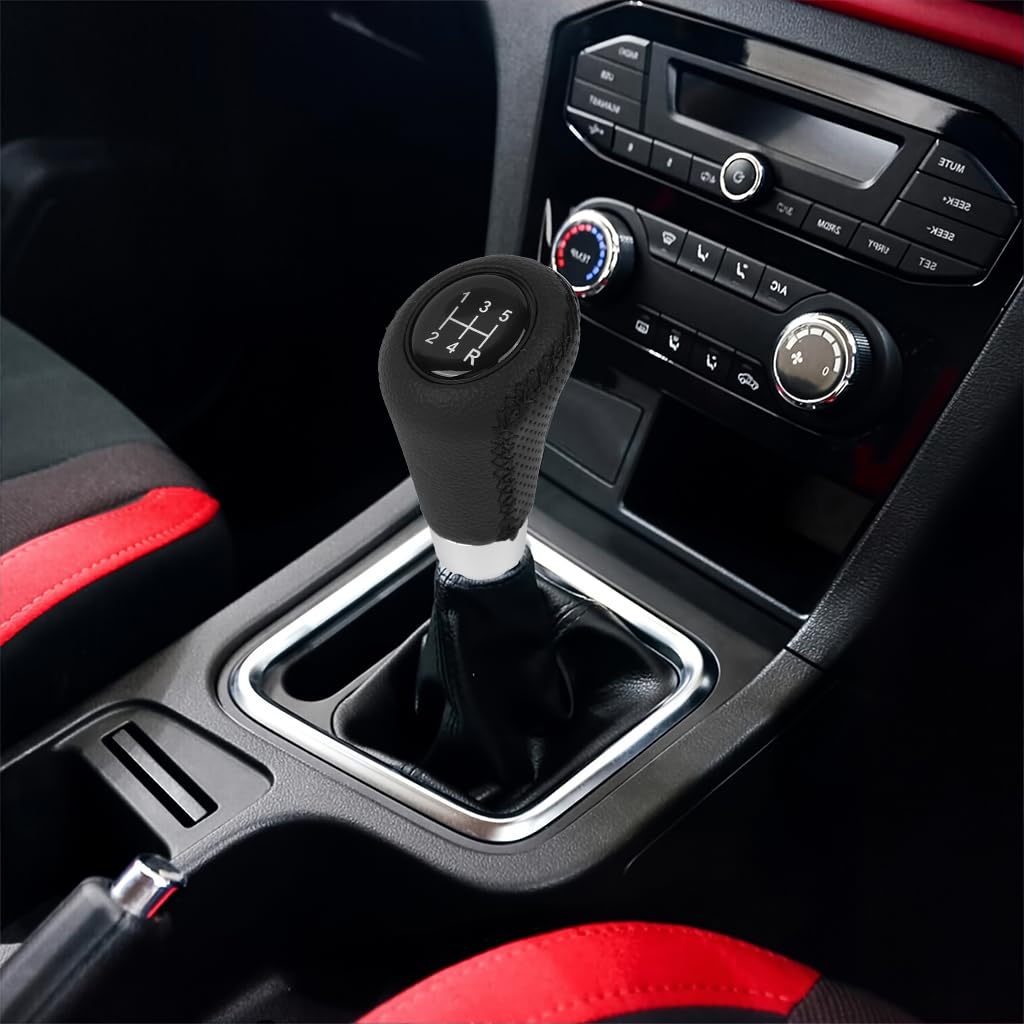 ZIBUYU 5 Speed Car Gear Knob Cover for Manual Vehicles with 9.1x5.5x2.7 cm Ergonomic Design | Black Leather
