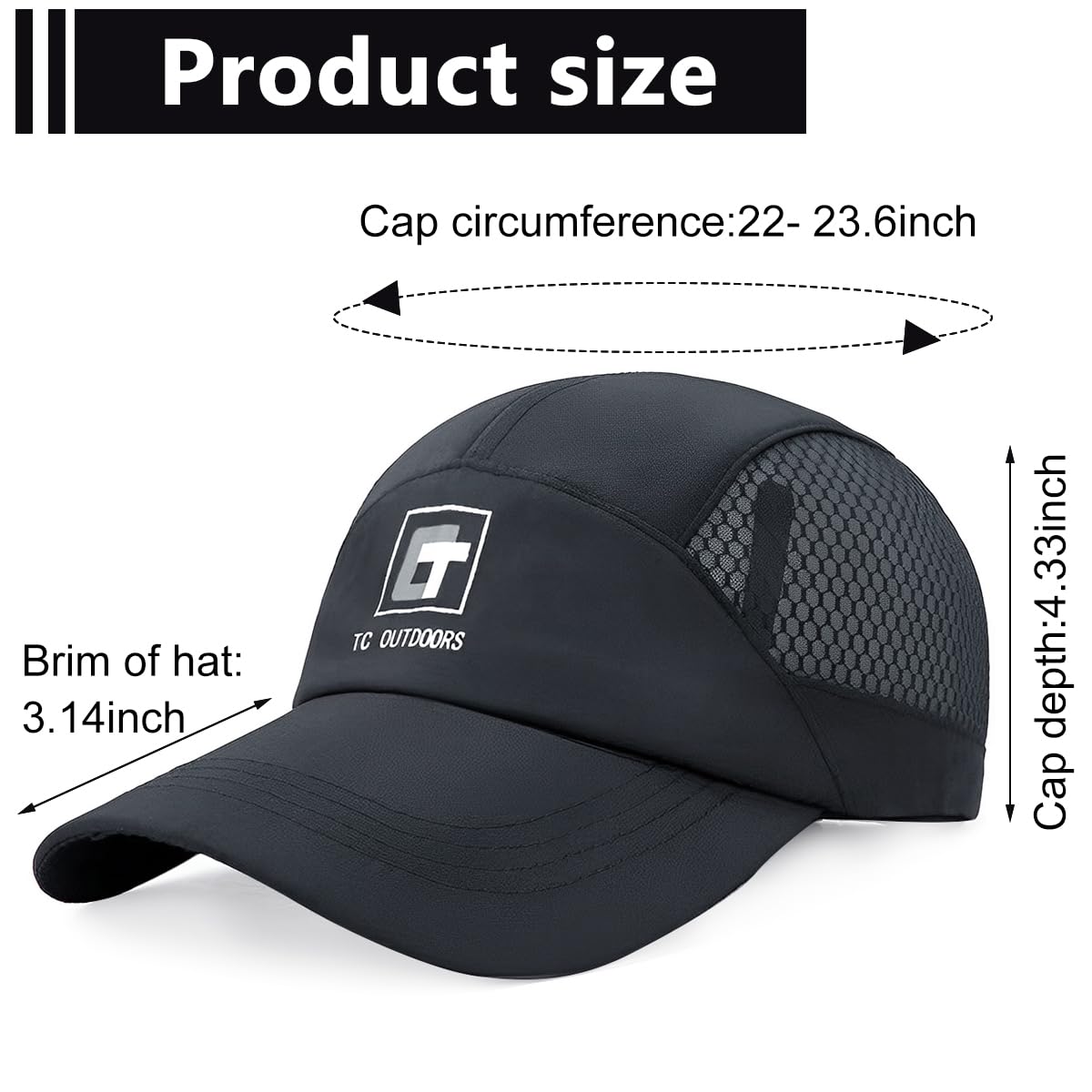 GUSTAVE Sport Baseball Cap for Running and Outdoor Use with Breathable Mesh 22–23.6 in Adjustable Blue