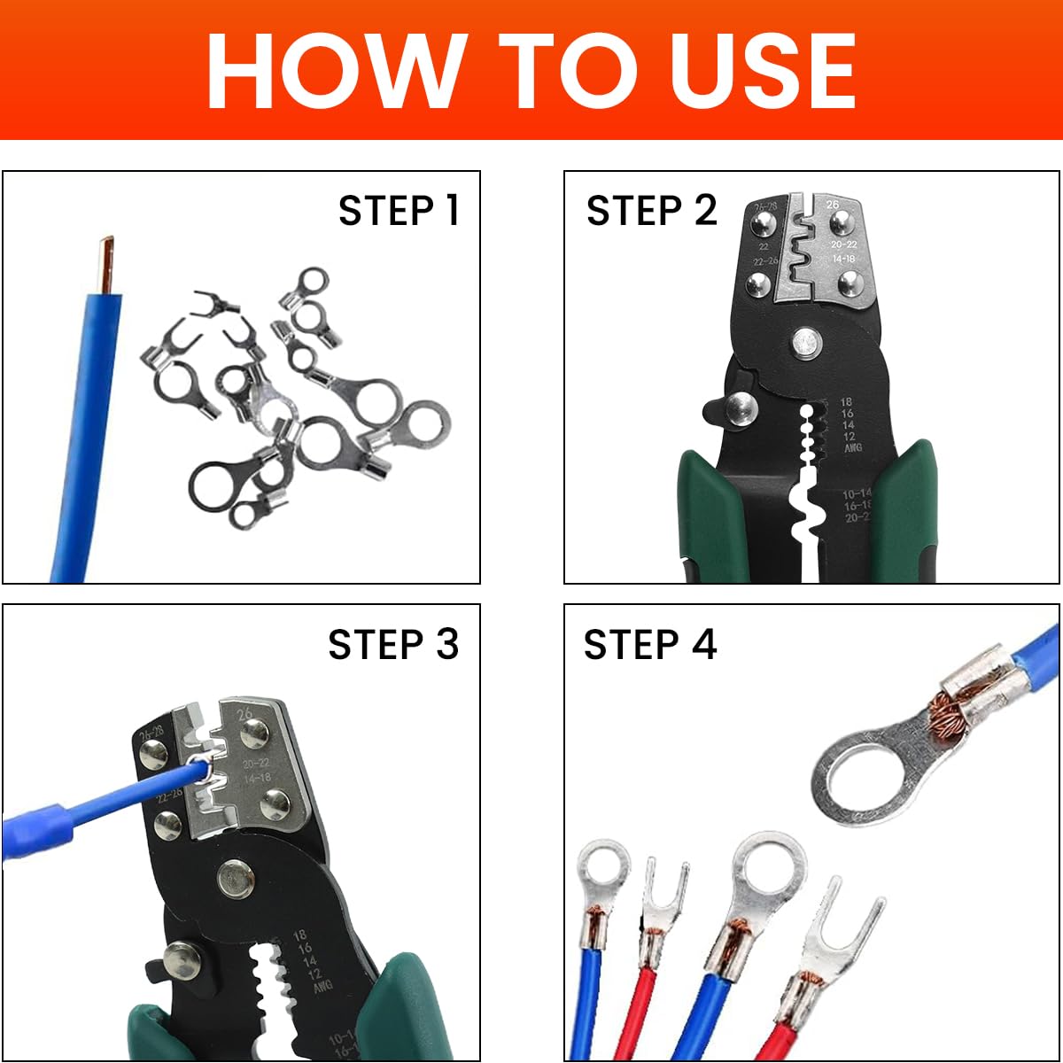 Serplex Wire Terminals Connectors Kit for Automotive and Home Use with 320 pcs | Ergonomic Crimping Tool and Tin Plated Copper Construction