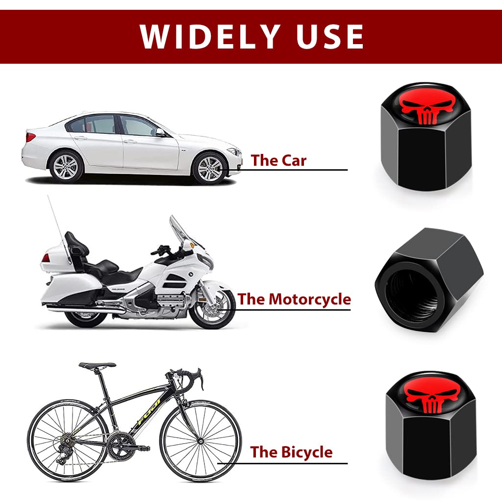 ZIBUYU Car Tyre Valve Caps 4pcs with 8mm Inner Dia featuring Red Skull Design | Carbon Alloy