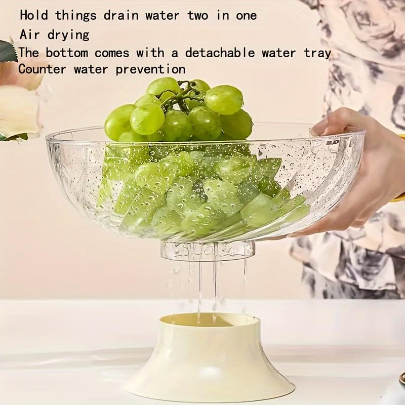 HASTHIP® Bread Pastries Snacks Fruit Bowl with lid and Drainage Holes, Storage/Serving, Removable Base, BPA-Free Plastic