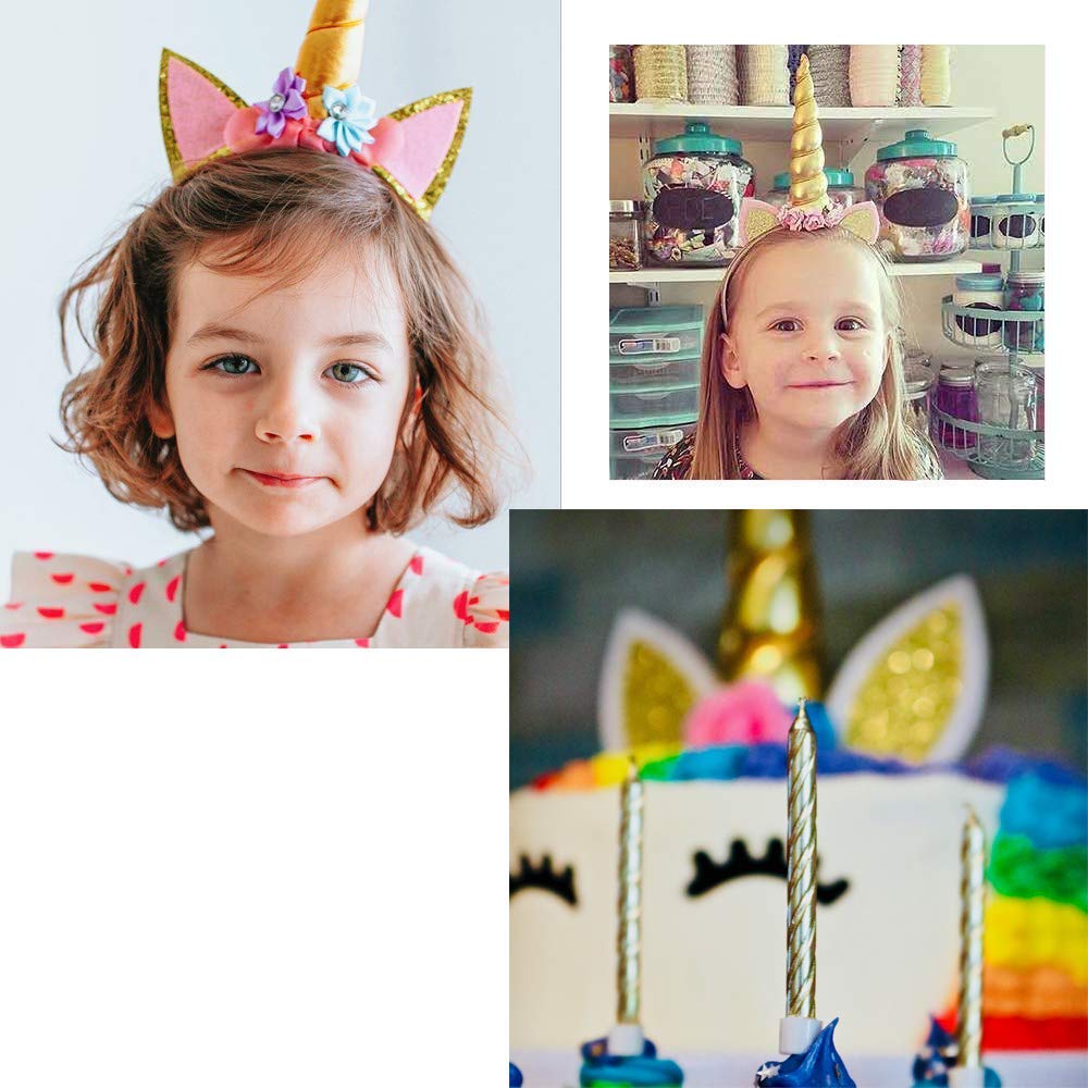 HASTHIP Unicorn Cake Topper for Birthday & Baby Shower featuring 5.7 in Gold Horn | Reusable Set