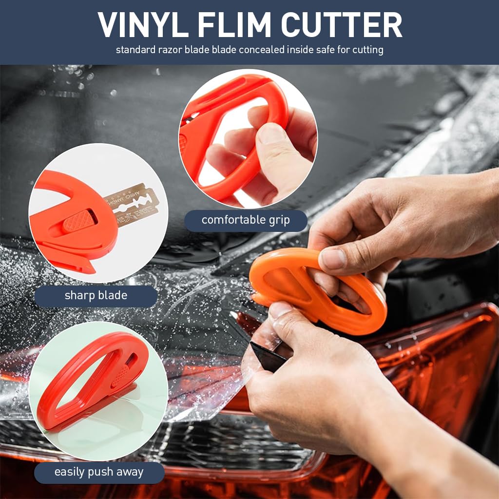 ZIBUYU Car Window Tint Tool Kit for Film Installation featuring Precision Cutters | 9 Pcs ABS and Rubber Set