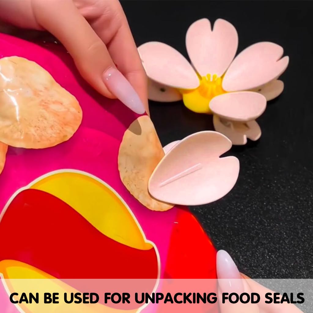 Supvox Food Bag Clips 5 Pcs for Kitchen Storage featuring Sakura Petal Shape and Magnetic Holder | Decorative Sealing Clips