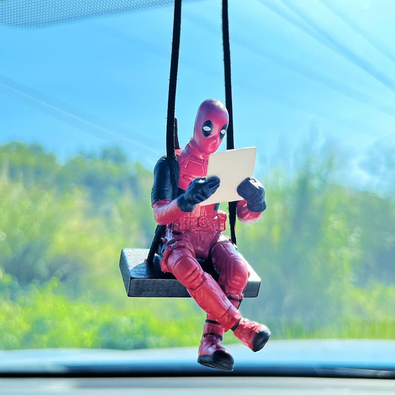 STHIRA® Deadpool Car Accessories Car Hanging Ornament, Funny Car Pendant Reading Deadpool Ornament, Anime Swinging Ornament, Rearview Mirror Hanging Decoration for Gardening Car Interior Decor Gifts Halloween