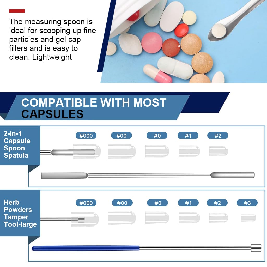 Supvox Capsule Filling Tool Kit for DIY and Lab Use with 6 Pieces Stainless Steel | Ergonomic Handles