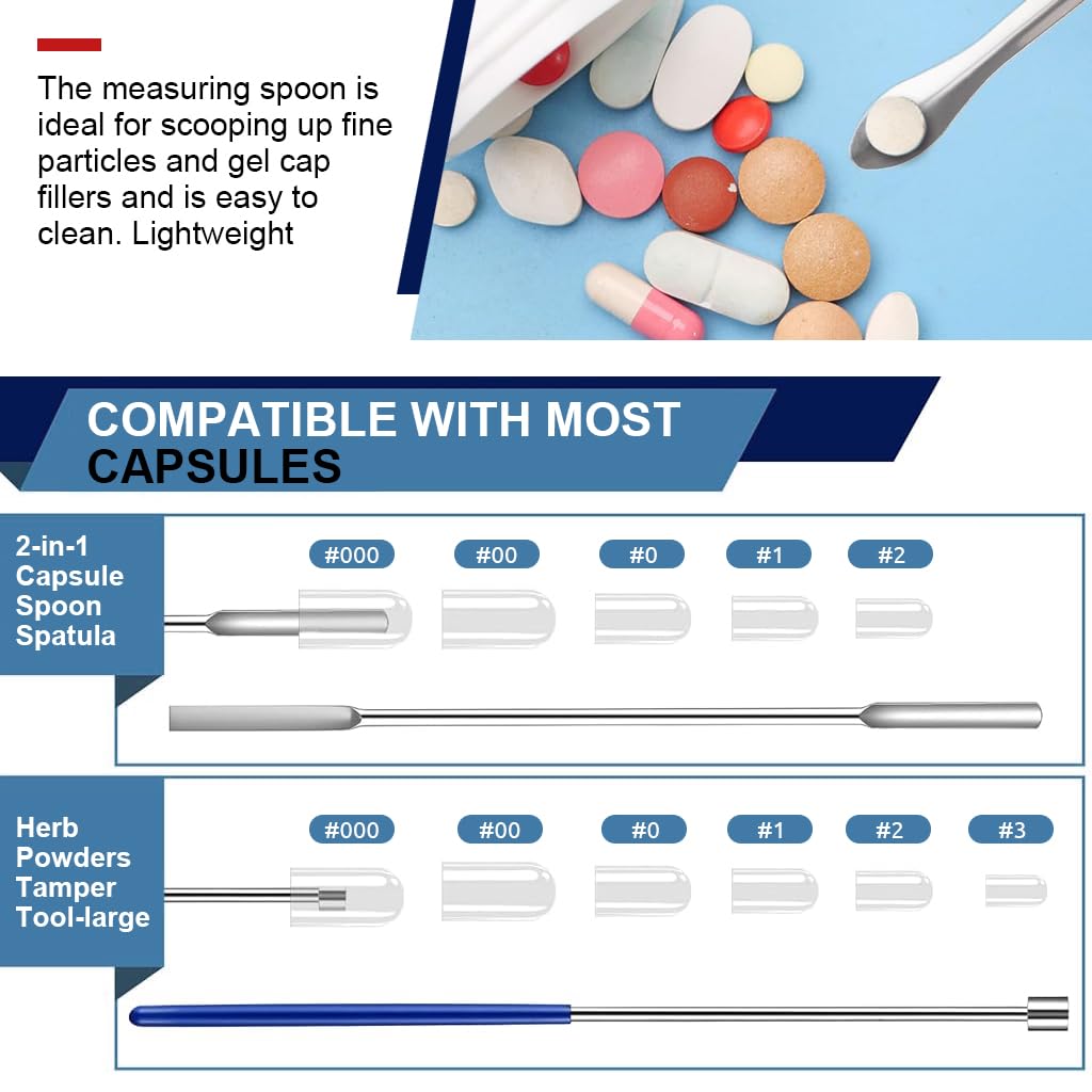 Supvox® 6 Pieces Stainless Steel Capsule Filling Tool Kit, Micro Tiny Spoon Spatula, Lab Scoop Filling Tray, Herb Powder Tamper Tool for Empty Pill Capsules Filler Lab & DIY Projects