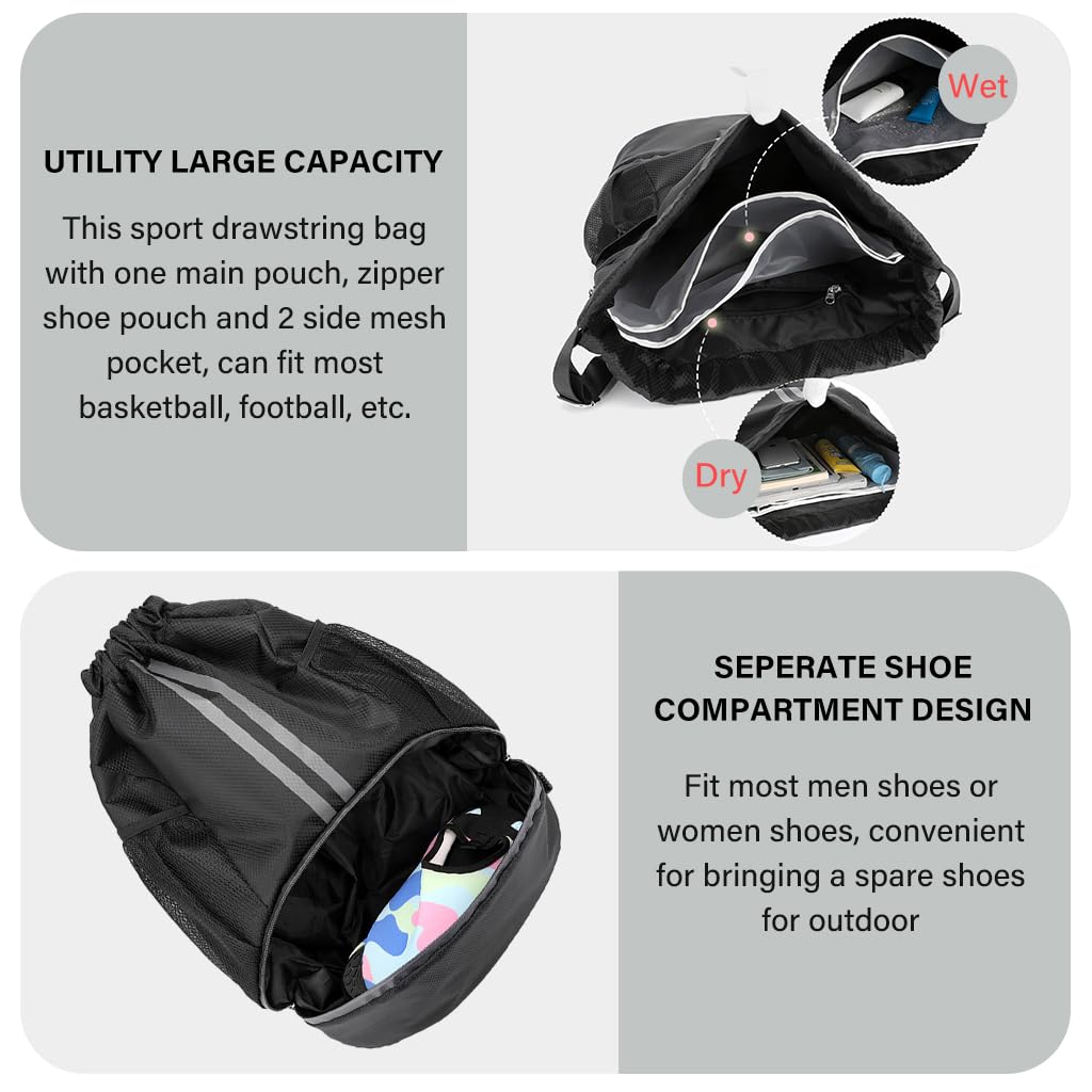 Optifit Drawstring Backpack for Outdoor Fitness with Shoe Compartment and Waterproof Oxford Fabric