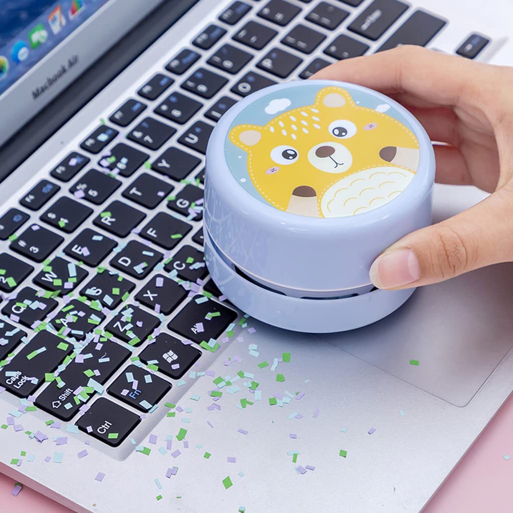 ZORBES Mini Desktop Vacuum Cleaner for Desk and Keyboard with 360° Nylon Brush | Portable Battery Powered Blue