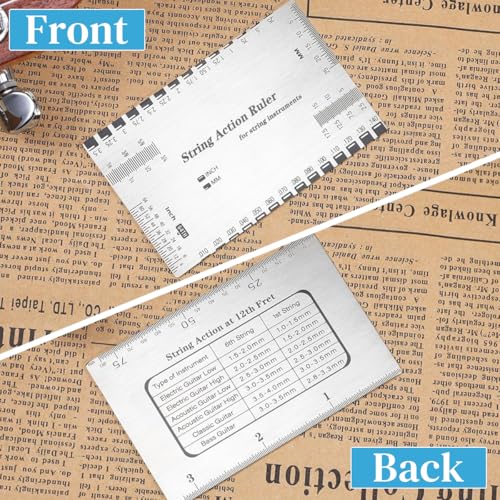 HASTHIP® String Action Ruler Standard Stainless Steel Guitar Gauge with Etched Precision Scale Durable Universal for Acoustic Electric Bass Guitars Compact Portable Design 2PCS
