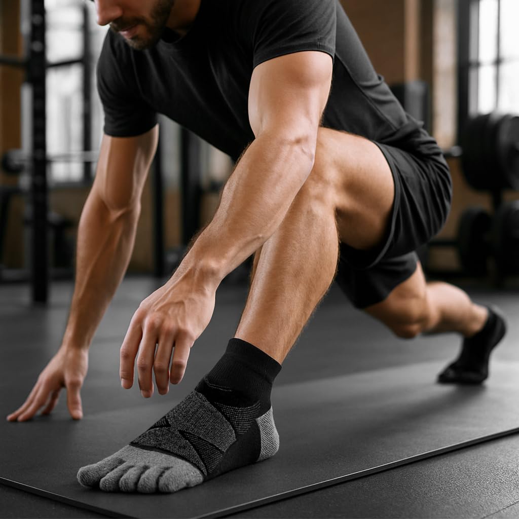 Proberos Mens 5 Toe Yoga Socks for Exercise with Anti Skid Sole and Moisture Wicking Cotton | 3 Pairs Grey